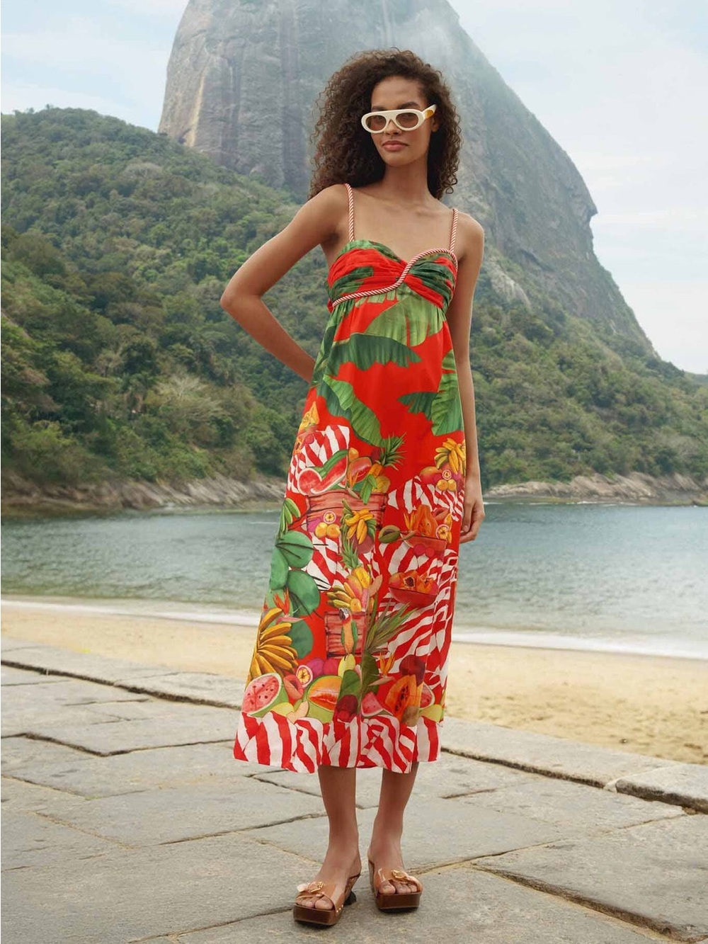 NWOT Farm Rio Red Fruit Trolley Sweetheart Neck Maxi Dress S